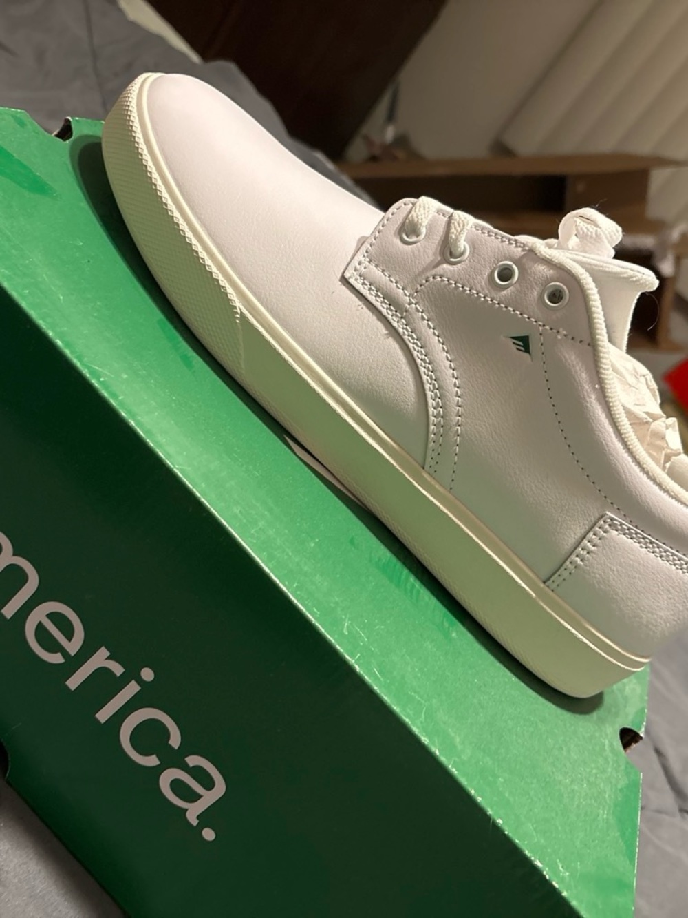 Emerica White And Green Low-Top Leather Sneakers